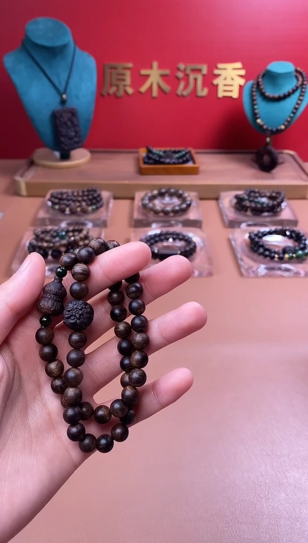 【闪购商品】沉香手串富森瘿子瘤疤08+葫芦貔貅顶珠沉香木雕