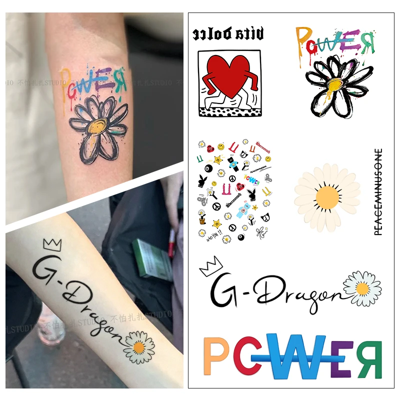 爆款GD权志龙小雏菊彩色纹身贴小众手臂防水不反光男女个性刺青