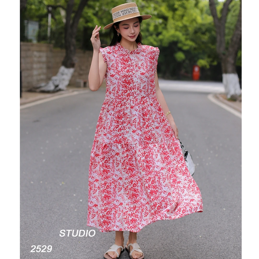 范范家【人造棉】法式木耳边大摆蛋糕连衣裙2529