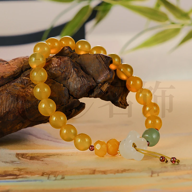 单圈黄玛瑙铃兰花手链-6256