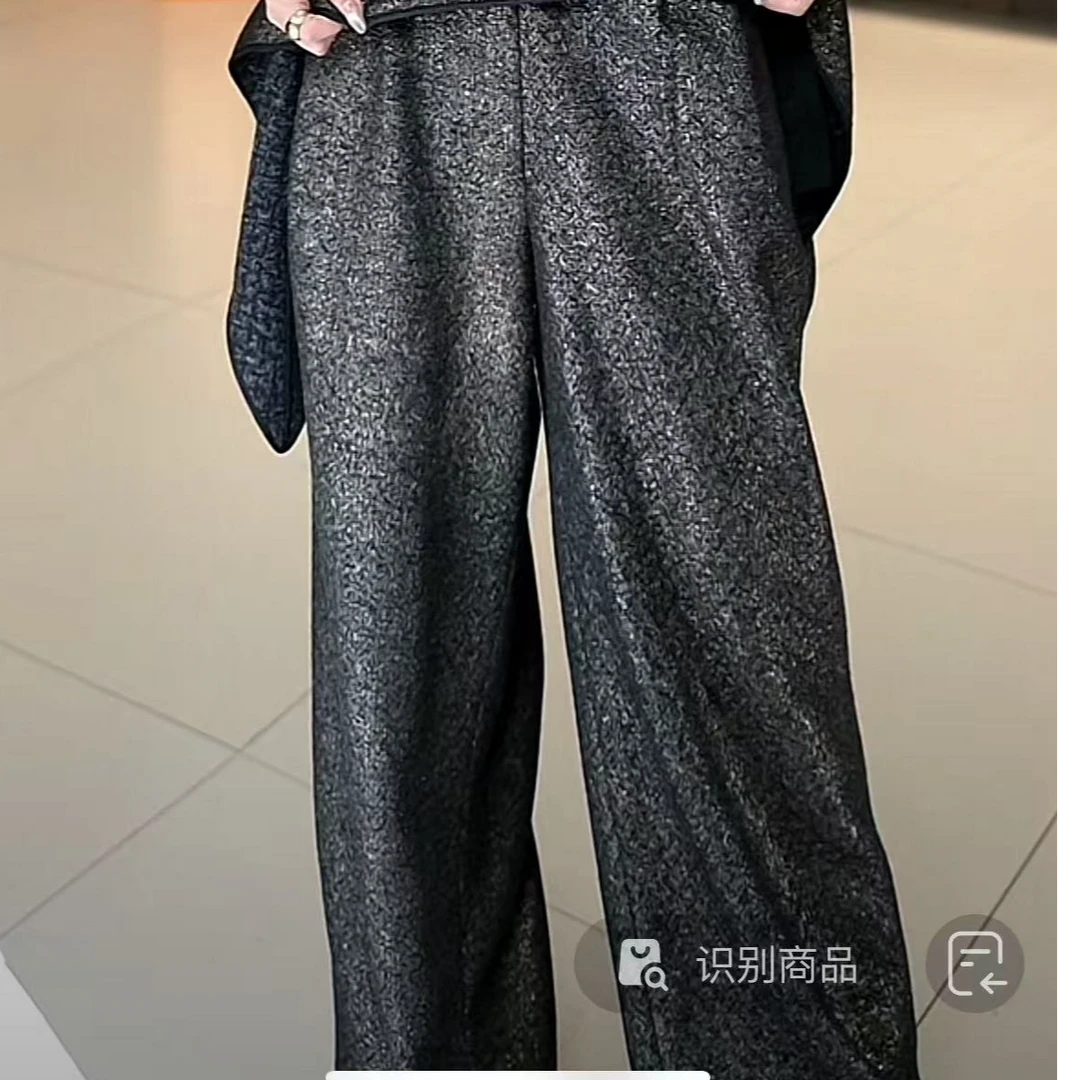 1194篱君秋冬新款双面穿轻奢阔腿裤宽松黑色百搭