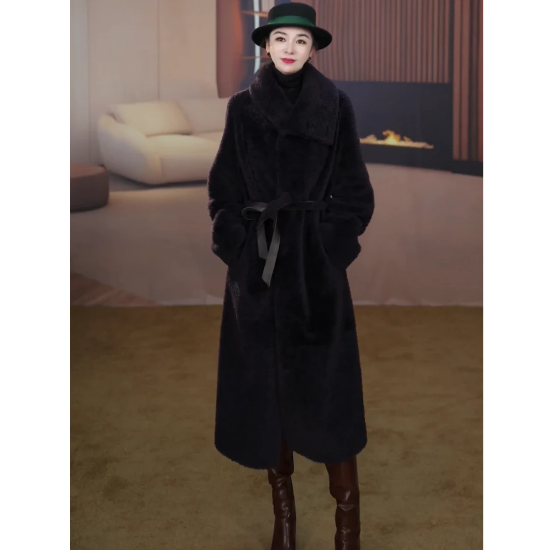 【DSY】24183-2 LAGONG 【梦中情衣100cm翻领小胎羊拉贡皮毛一体外套