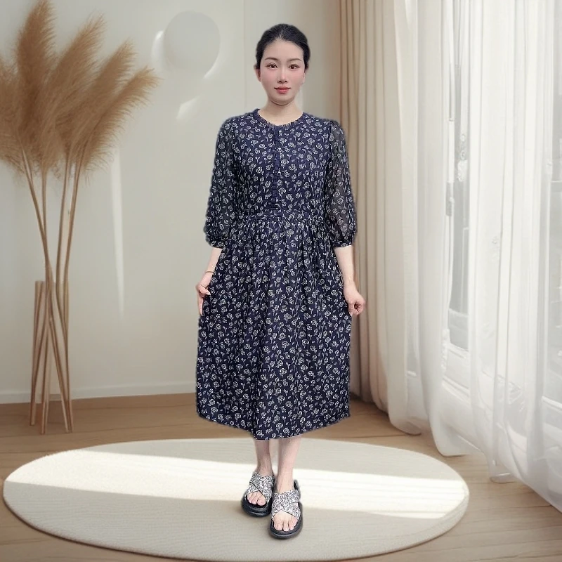 【蓝玫瑰系带】2025夏季妈妈装高端连衣裙气质中年女装优雅过膝长裙