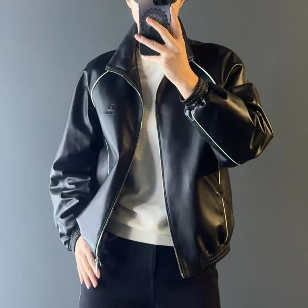 福利款/男士轻奢羊皮皮衣67095男装时尚设计款羊皮翻领夹克皮衣