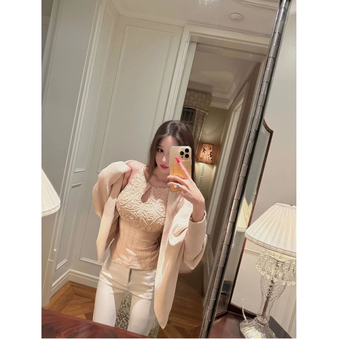 西棠佳人 温婉纯欲性感气质内搭蕾丝内搭长袖开衫上衣女连衣裙潮