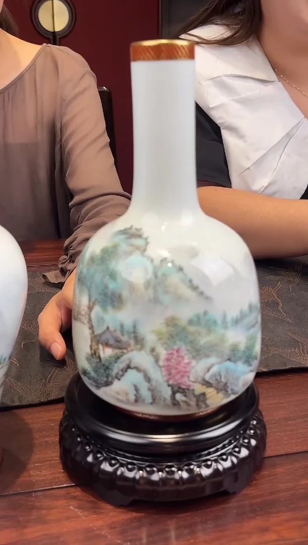 摆件瓷立方—【古县衙】粉彩山水摇铃尊26