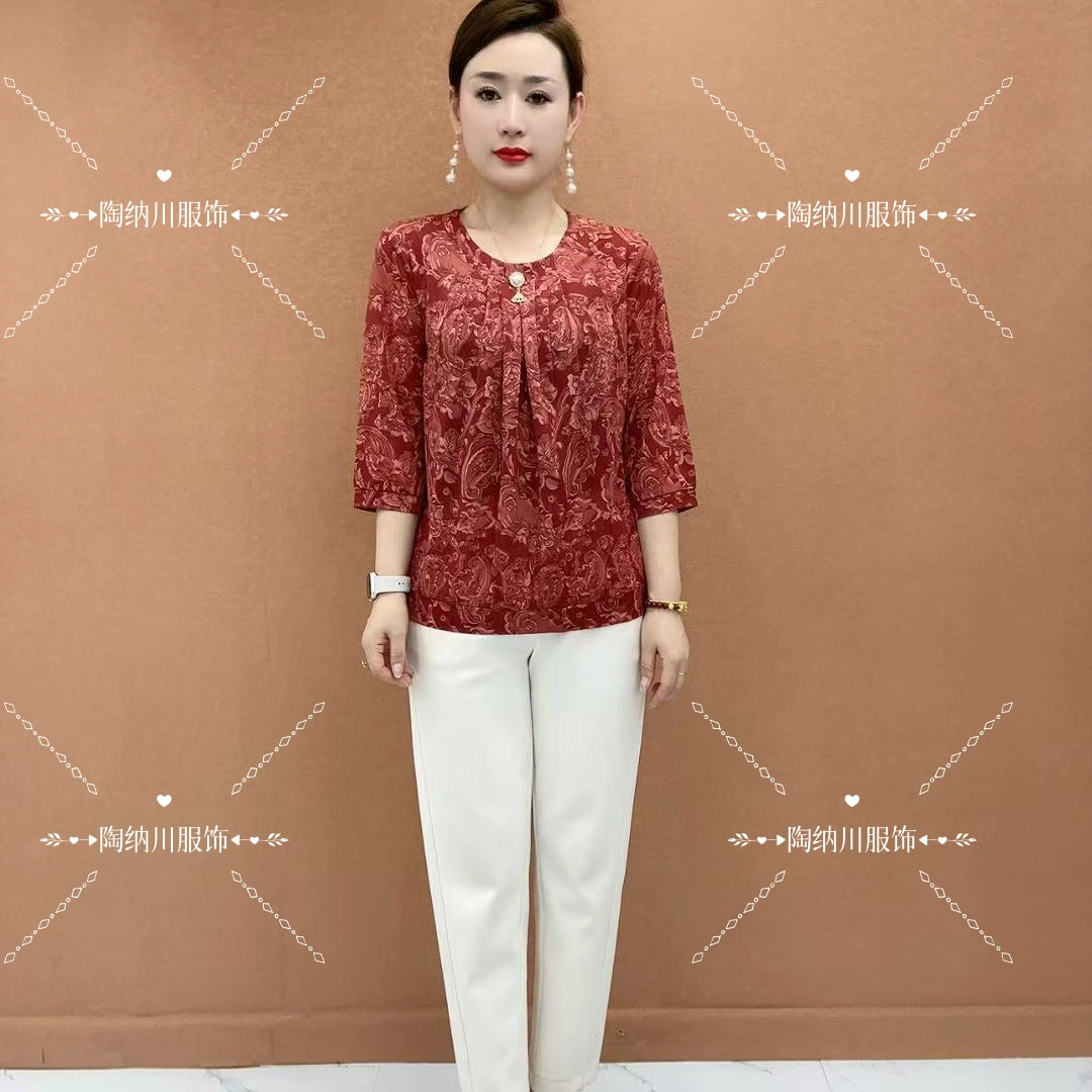 2025夏季新款国风宽松中老年洋气时尚小衫减龄显瘦母亲节妈妈女装