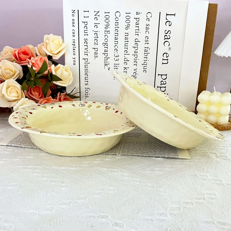 乐园小猫8英寸草帽盘盘子家用陶瓷家用宿舍少女心圆盘