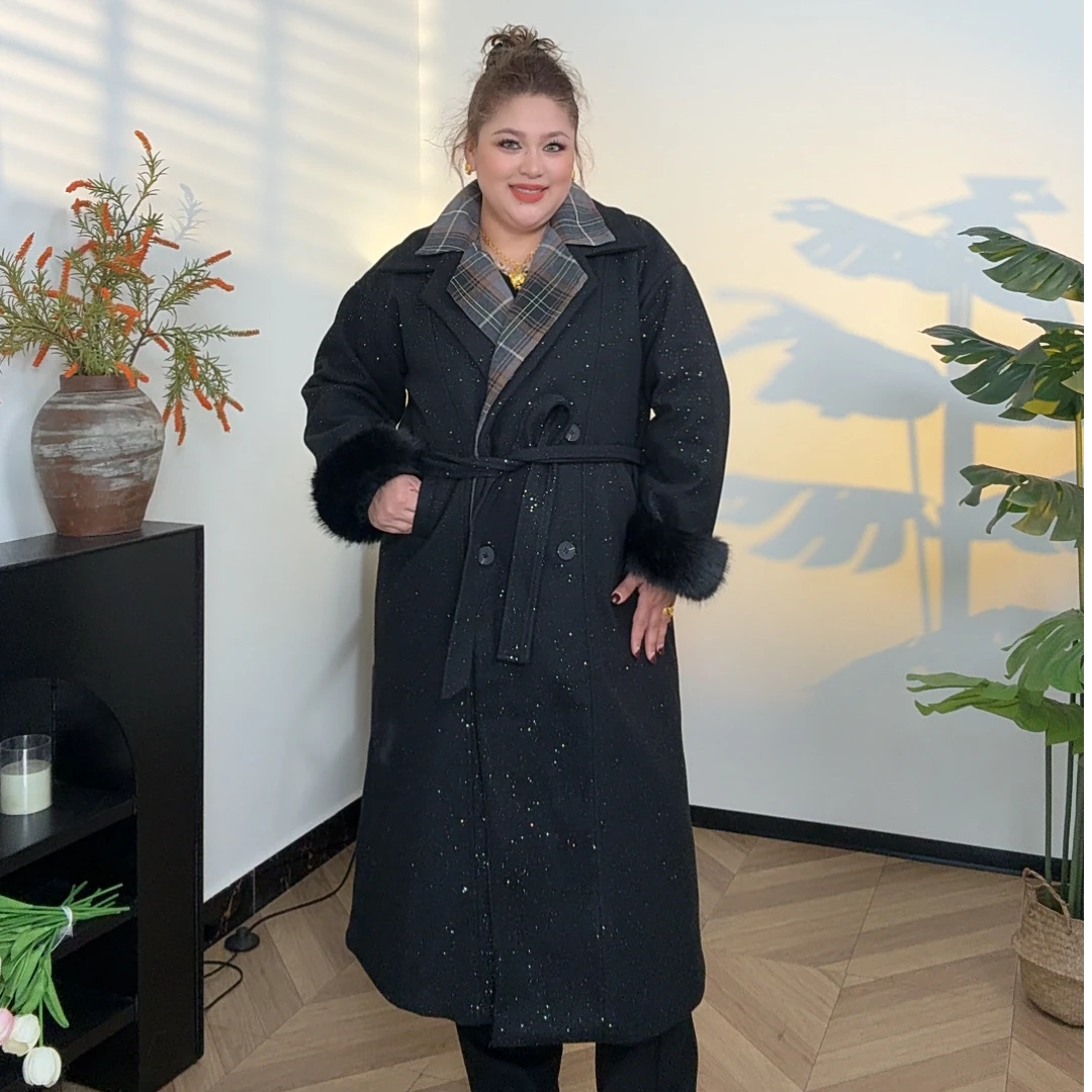 AHLIMA大码女装2025推荐款保暖长款毛呢外套韩版时尚冬季加厚秋冬