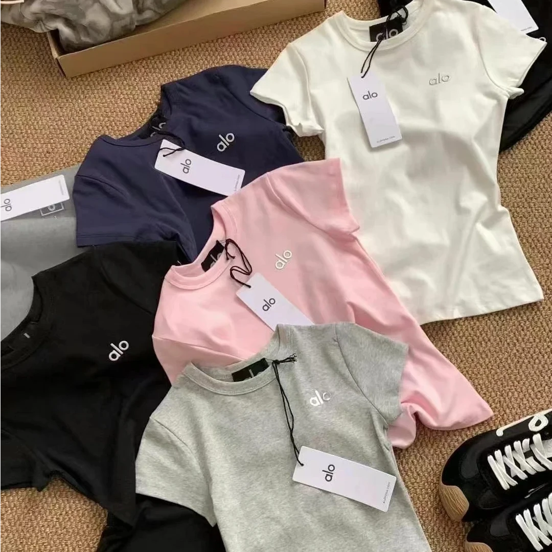 Avril—纯色印花休闲圆领修身短袖高版本T恤