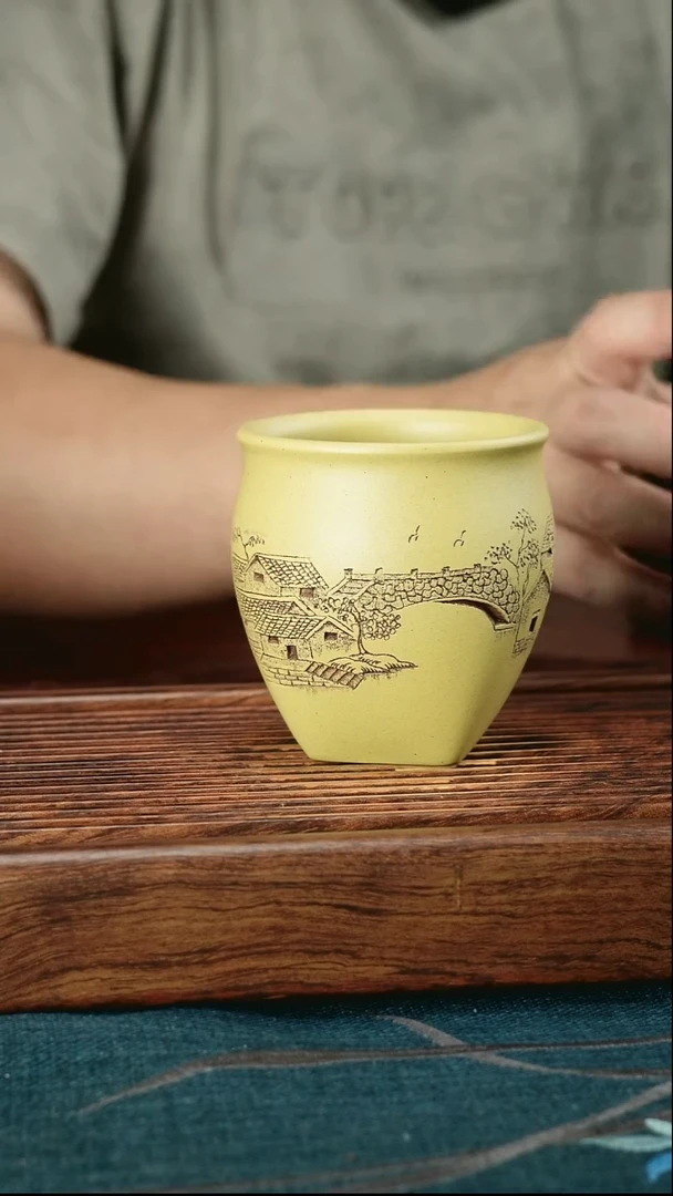 茶杯紫砂本绿江南水乡