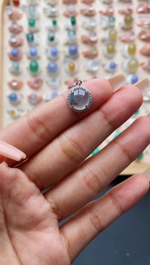 翡翠银S925镶嵌吊坠(不含链)缅甸天然A货翡翠111 6-9