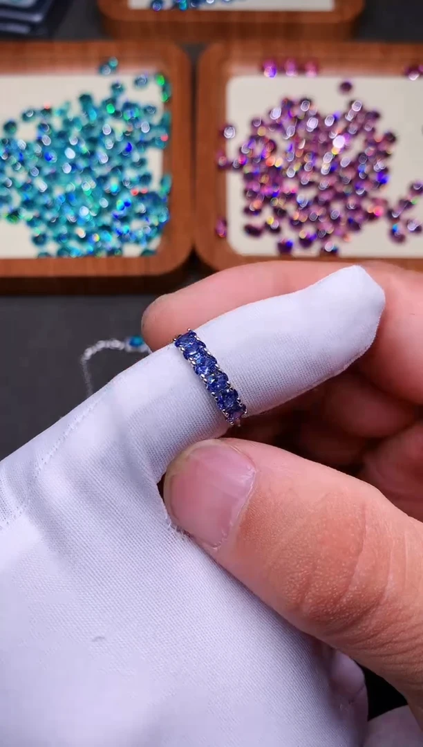 蓝宝石戒指银S925镶嵌矢车菊