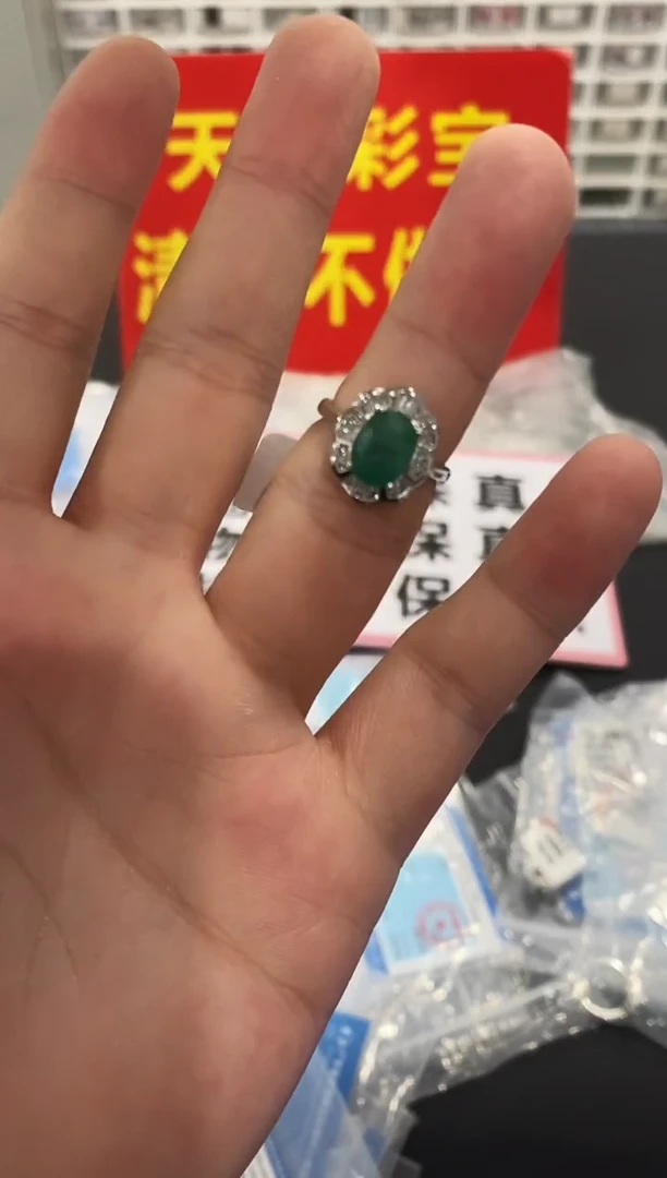 祖母绿戒指银S925镶嵌1