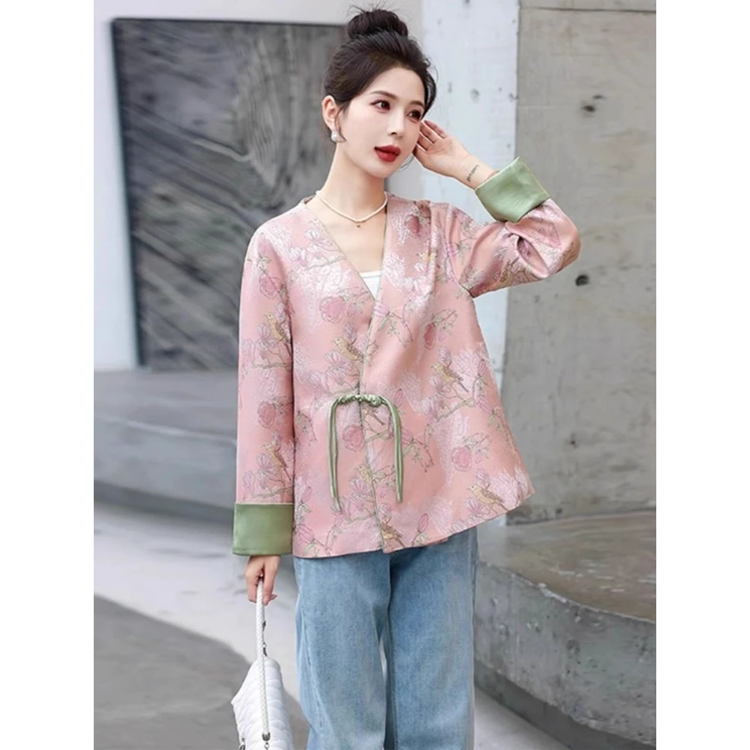 9616新中式国风短外套女早秋新款大码西装小香风盘扣唐装夹克上衣