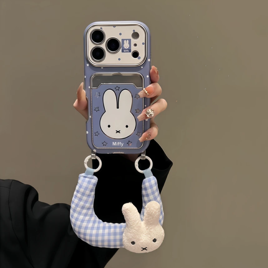 可爱蓝底星星米菲兔适用iPhone17ProMax手机壳苹果16斜挎15腕带14