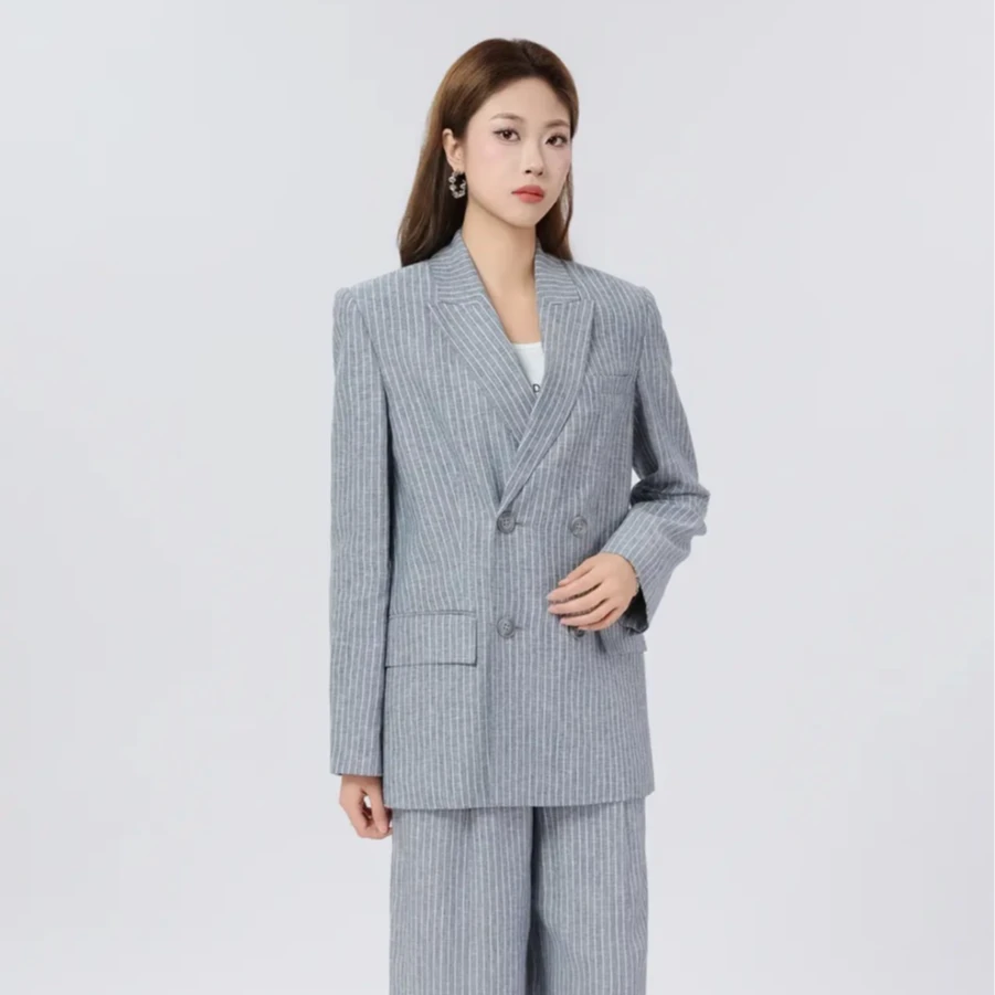 GIRDEAR/哥弟新款双排扣廓形质感亚麻薄款西装外套140025