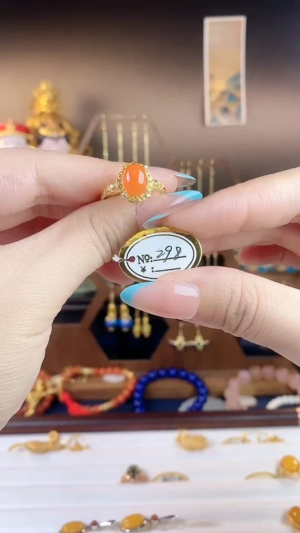 银S925镀金镶嵌南红玛瑙戒指，南红戒指-孤品