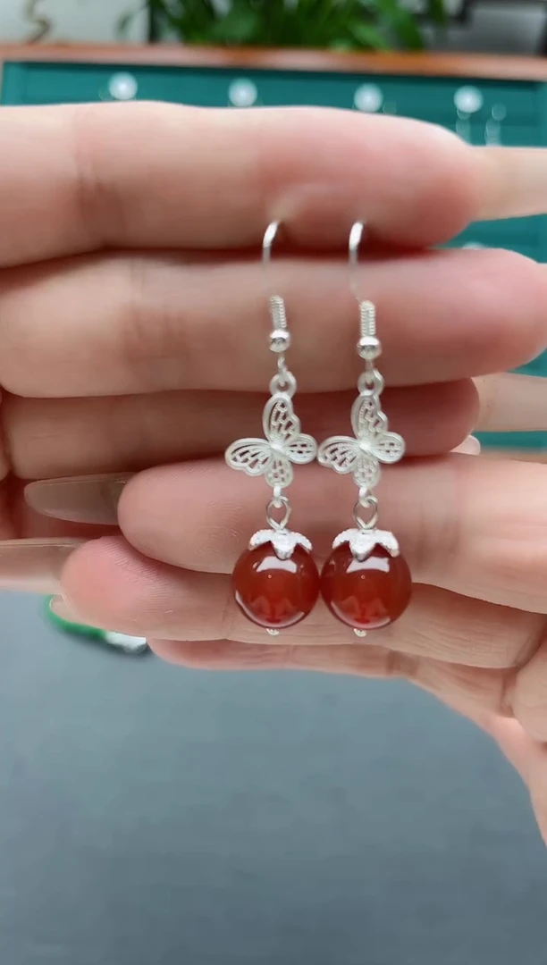 【闪购商品】南红玛瑙耳饰银S925镶嵌306