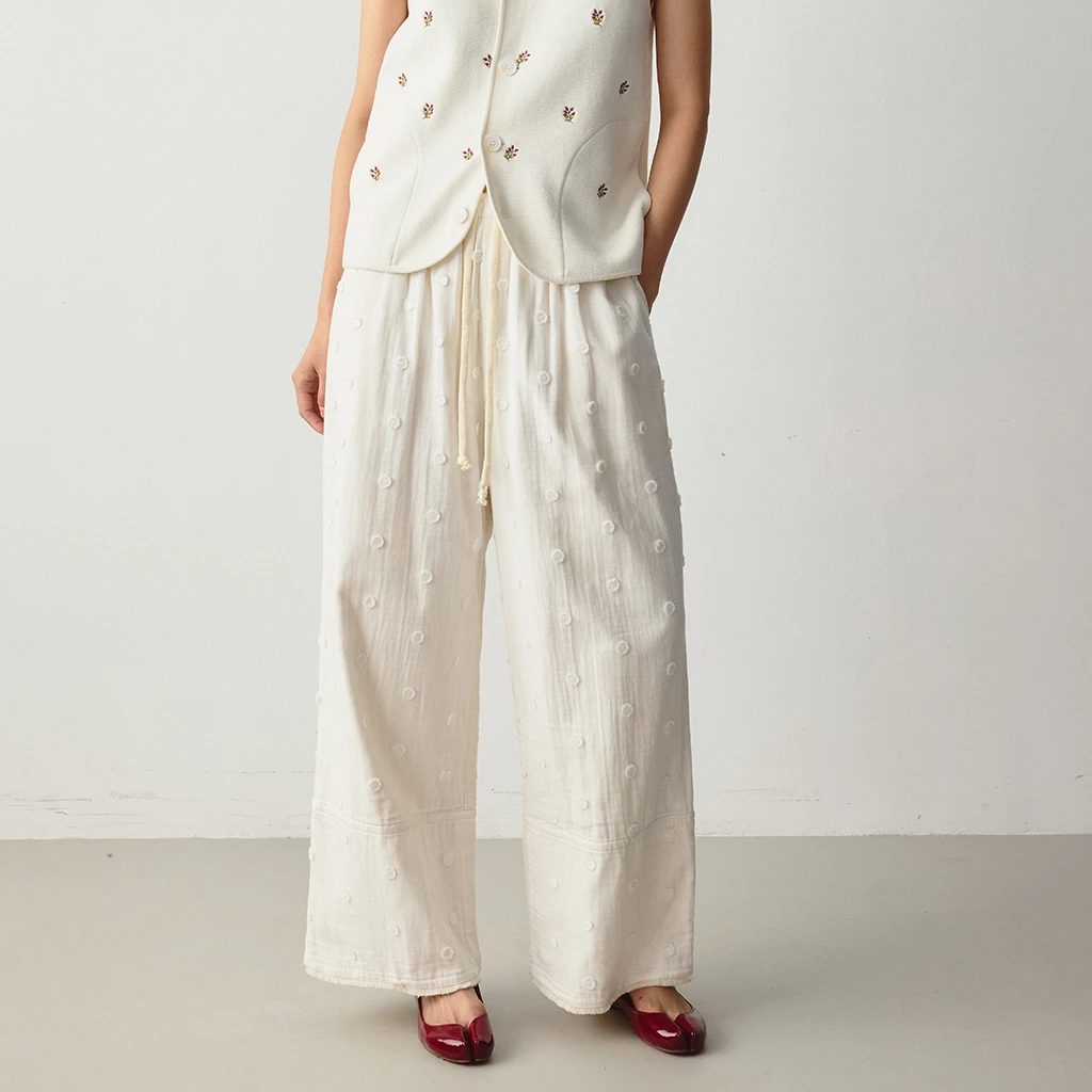 DE Mincollection绒球毛边裤/日系肌理特种紧腰直筒休闲裤40248