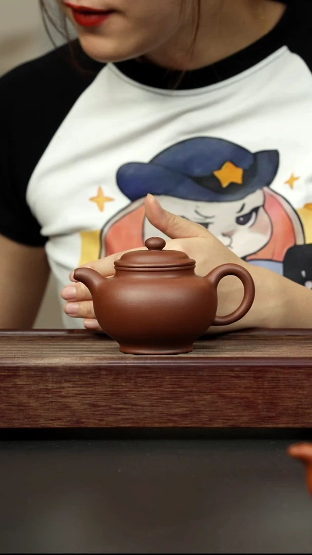 紫砂茶壶红降坡 掇只