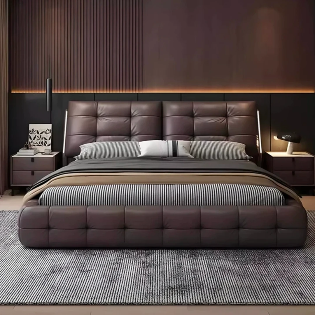 劳伦斯灯带款头层牛皮意式极简轻奢时尚1.8米双人床儿童通用大床