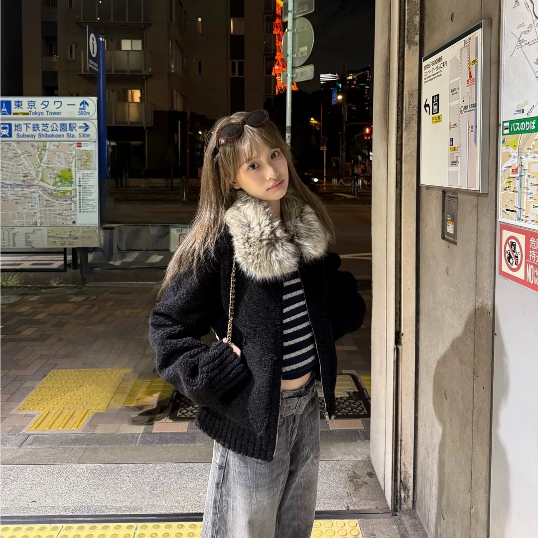 韩系毛领慵懒风毛衣2025秋冬新款高级设计感保暖小众百搭针织上衣