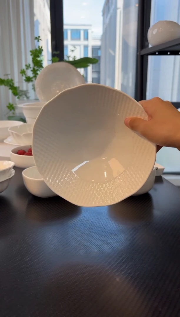 稻谷壳8寸长城尖脚碗网红白瓷