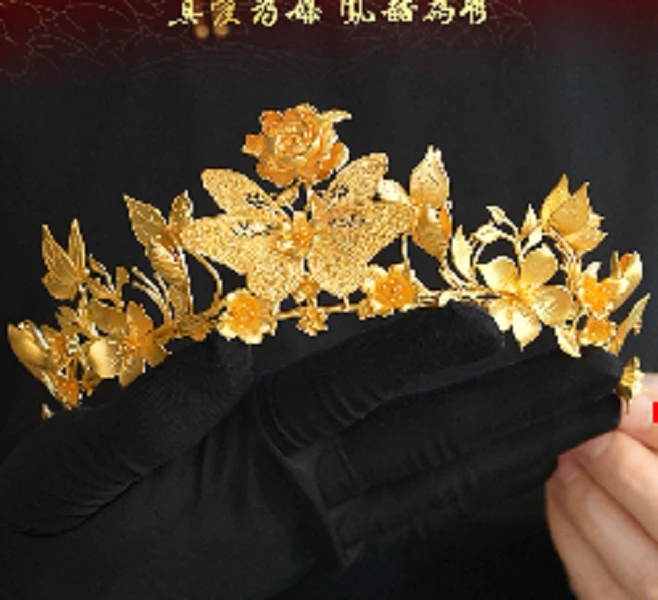 鳳喆古法錾刻镂空花丝精品工艺设计师款婚嫁五金国风凤冠足金999