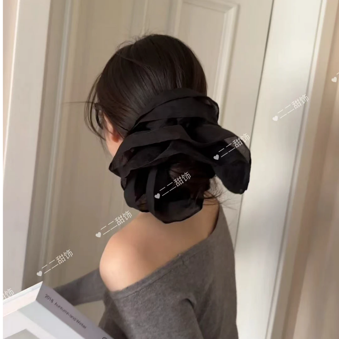 韩系超大号花朵层次感大肠发圈新款法式黑色高级感扎发发圈显脸小