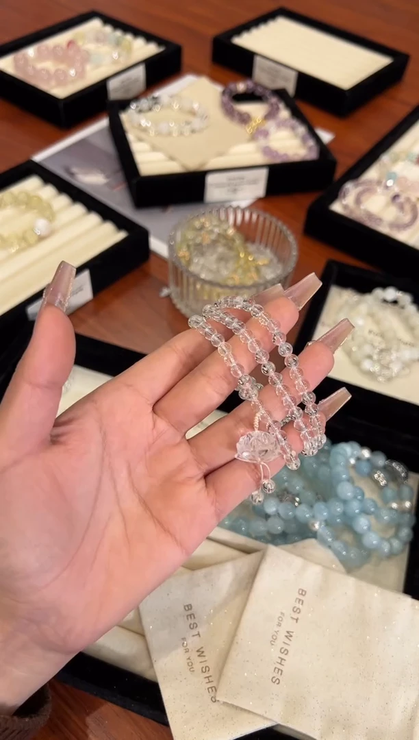 【闪购商品】水晶手链合金白水晶三圈手链x1549