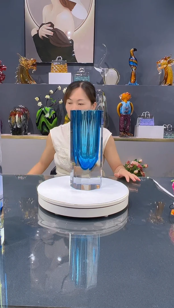 琉璃水晶琉璃花瓶1只冰川蓝