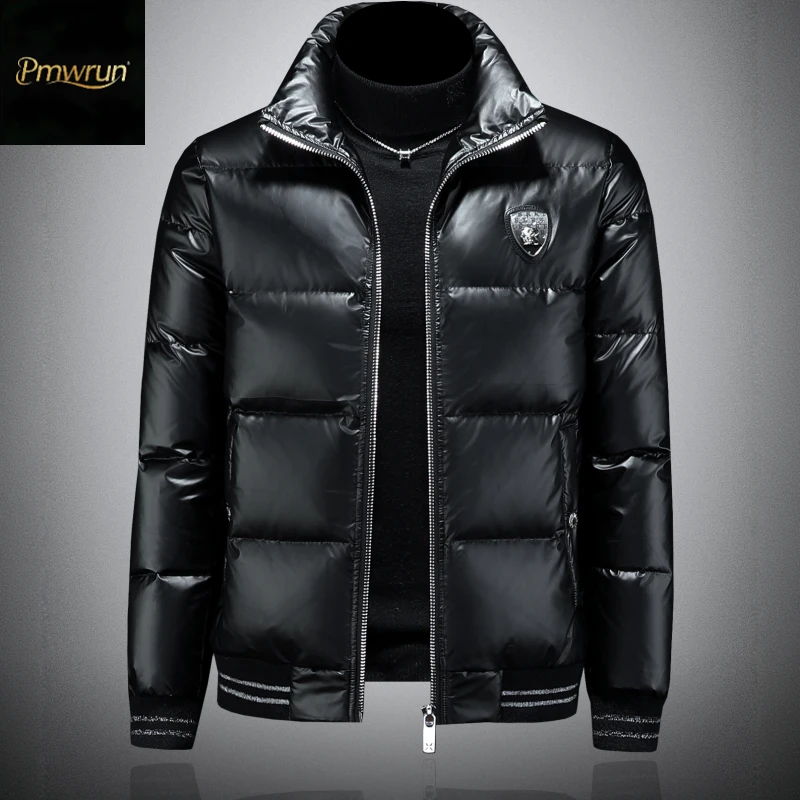 高级感黑色亮面羽绒服短款立领90白鸭绒新款冬季百搭加厚保暖外套