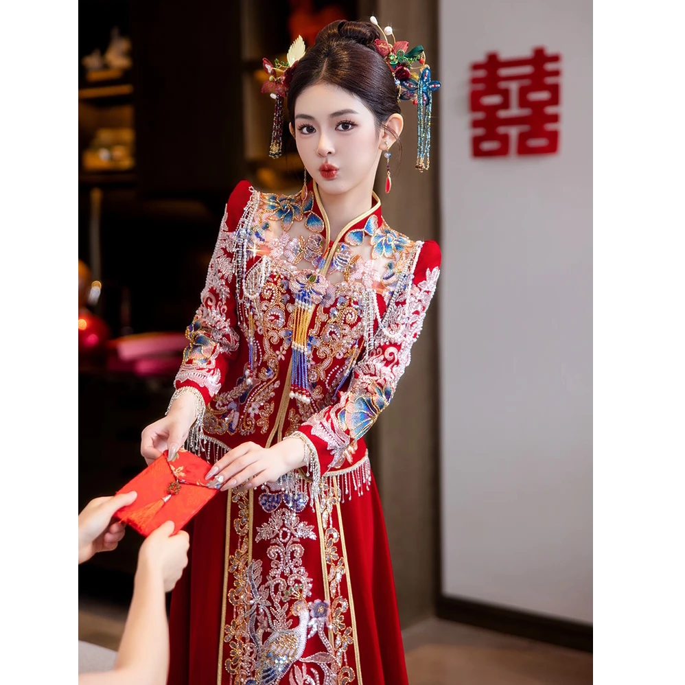 秀禾服婚服2025新款新娘高端重工丝绒龙凤褂皇出阁嫁衣结婚敬酒服