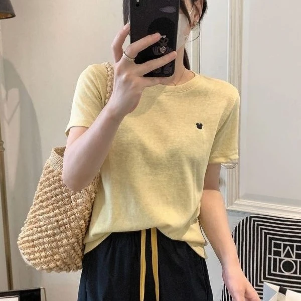 雪花棉短袖T恤女潮2025夏季新款刺绣宽松显瘦小个子短款圆领上衣