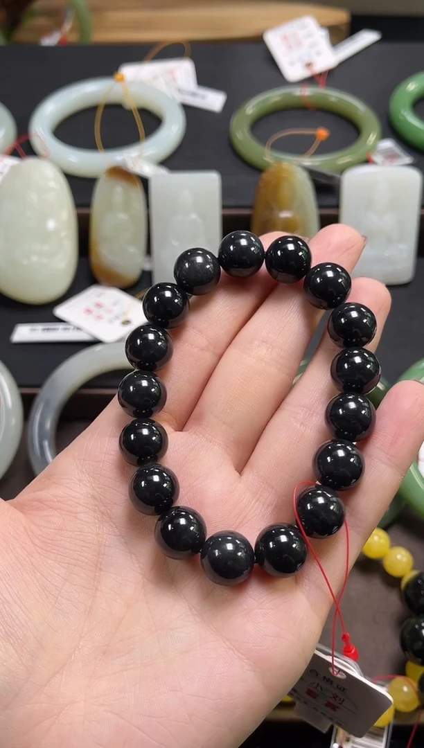 未镶嵌手串和田玉卡12+新疆墨玉青花 圆珠9016153
