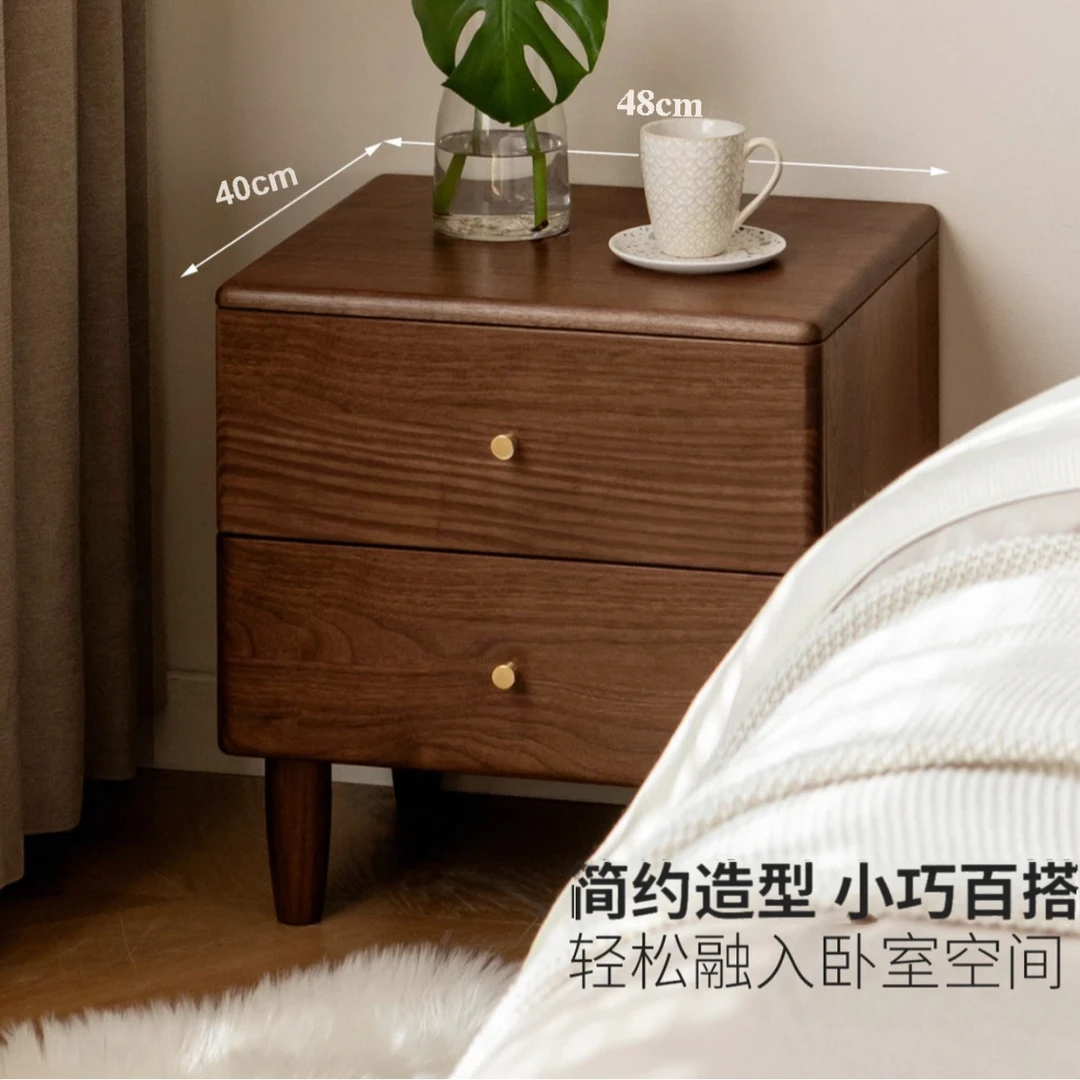 烤漆实木床头柜客厅复古橡胶木床边柜简约黑胡桃色收纳柜