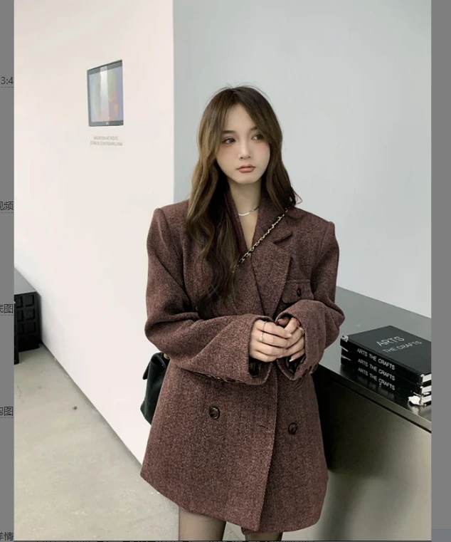 女防风蝙蝠袖秋冬毛呢外套短款西装外套9806