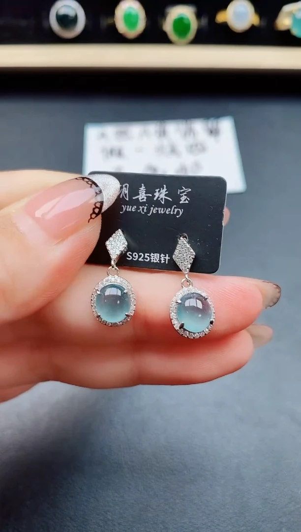 翡翠银S925镶嵌耳饰5850