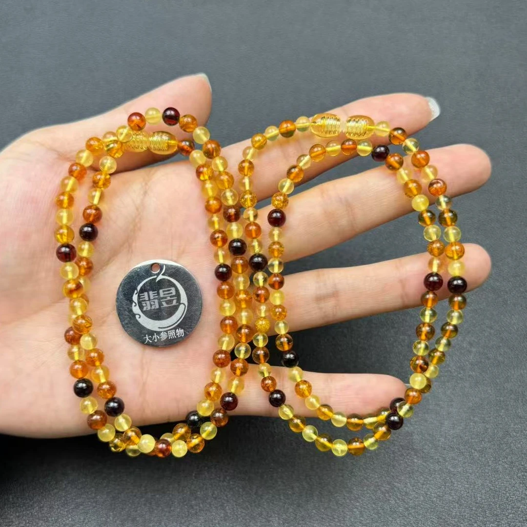 翡昱-SH23-18991-琥珀珠链颈饰/约4+/约80颗/-多样性发其一C