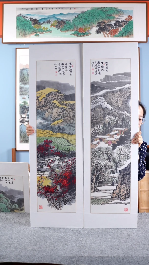 【闪购商品】国画张现军《春夏秋冬》手绘带框122*37