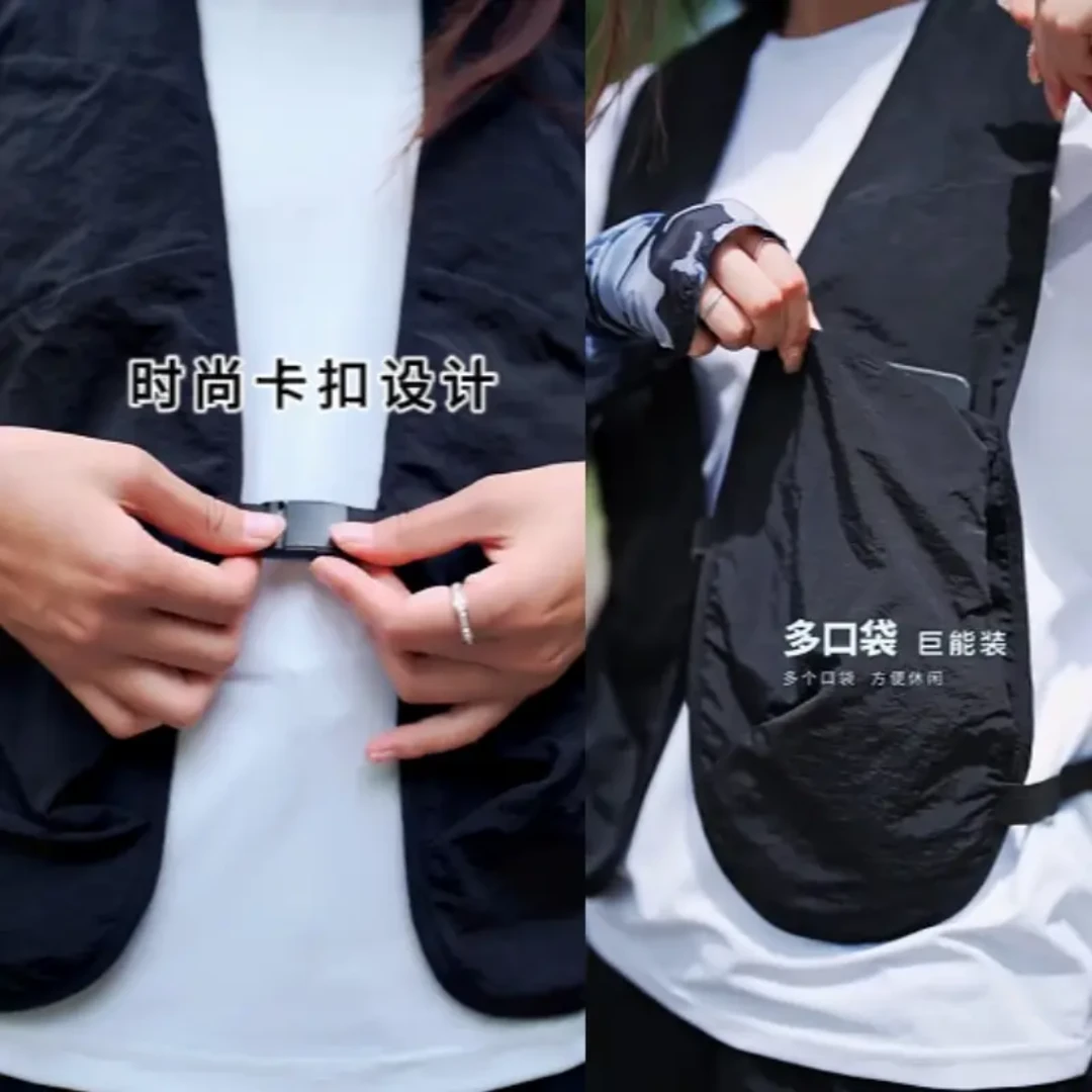 薄款透气标准无领男多口袋春马甲耐磨免烫处理不起球直下摆