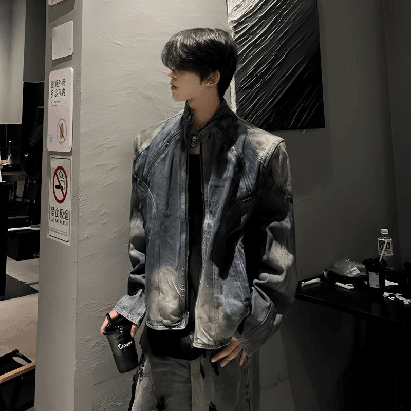 美式vintage解构系廓形牛仔夹克男款春秋季cleanfit穿搭潮牌外套