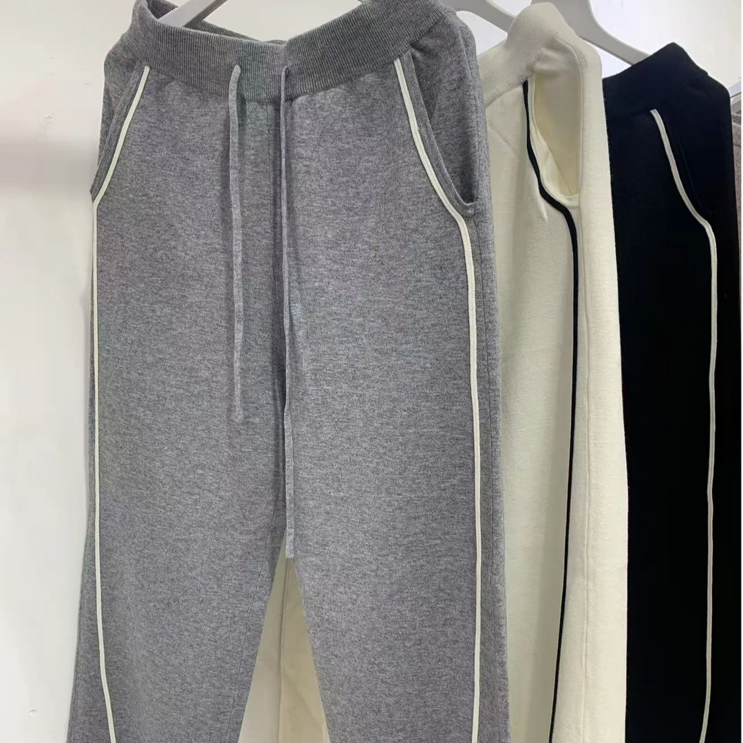 侧条纹阔腿裤女新款宽松休闲裤