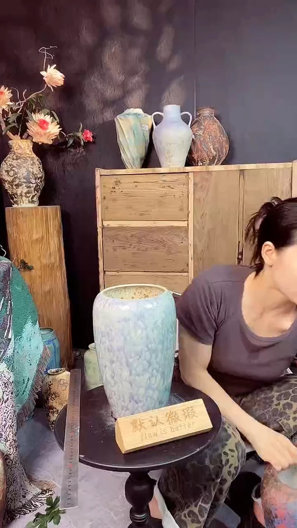摆件景德镇高温陶瓷花器（口径12*高度27）