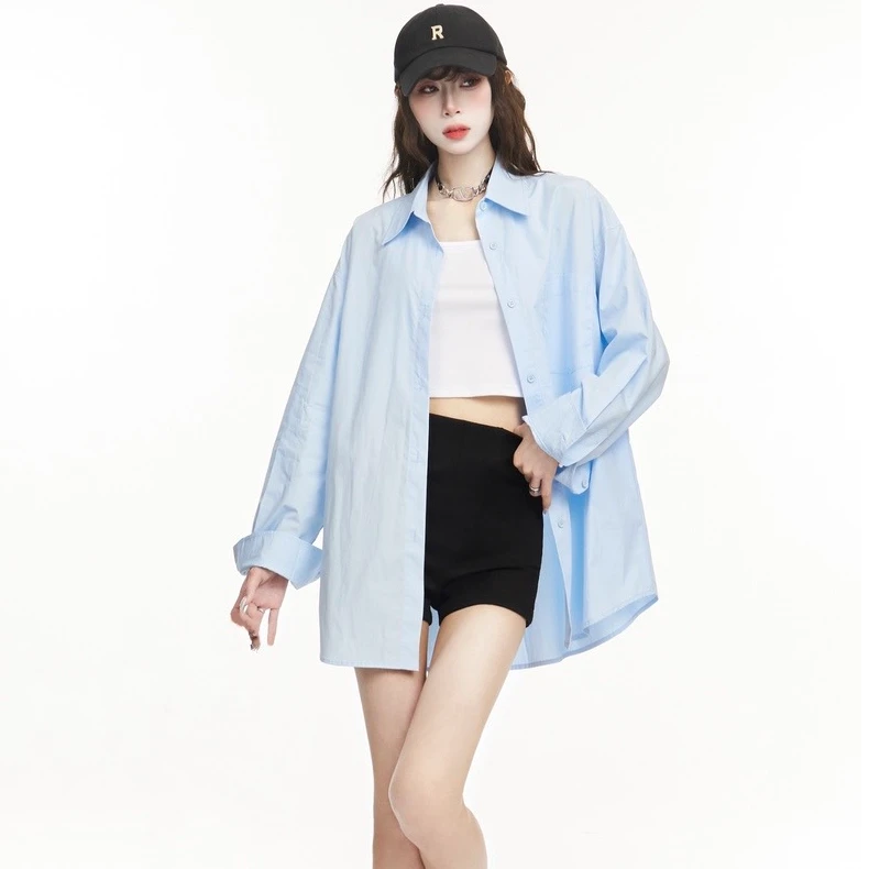 【4色可选】温柔气质长袖衬衫女夏季新款韩版宽松百搭防晒衬衣外套