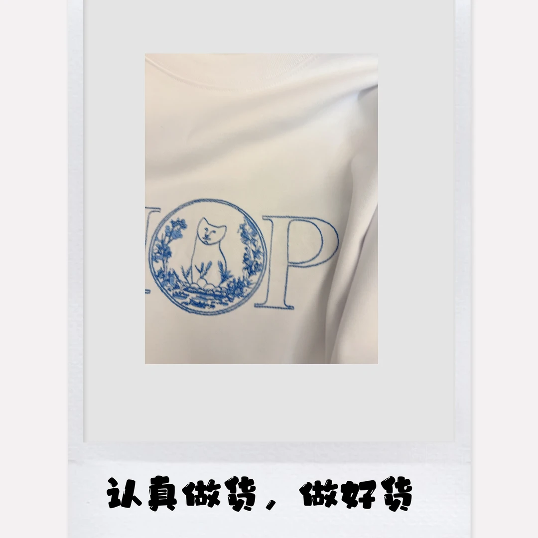 夏季新款刺绣猫猫图案男女同款纯棉短袖