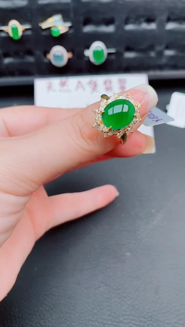 翡翠戒指银S925镶嵌天然a货翡翠182