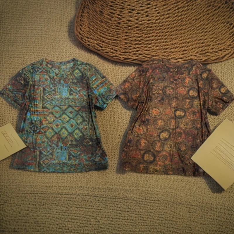 【贾小姐高定】时尚休闲气质复古秋冬网纱T恤短袖