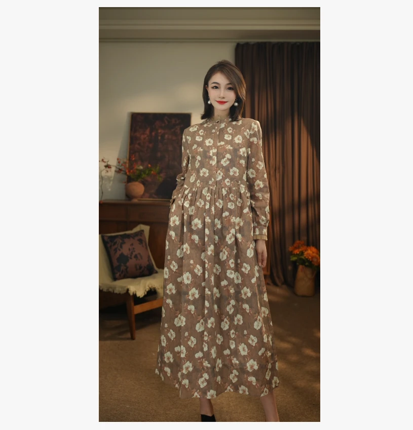 625825 花儿朵朵开复古文艺浪漫风连衣裙